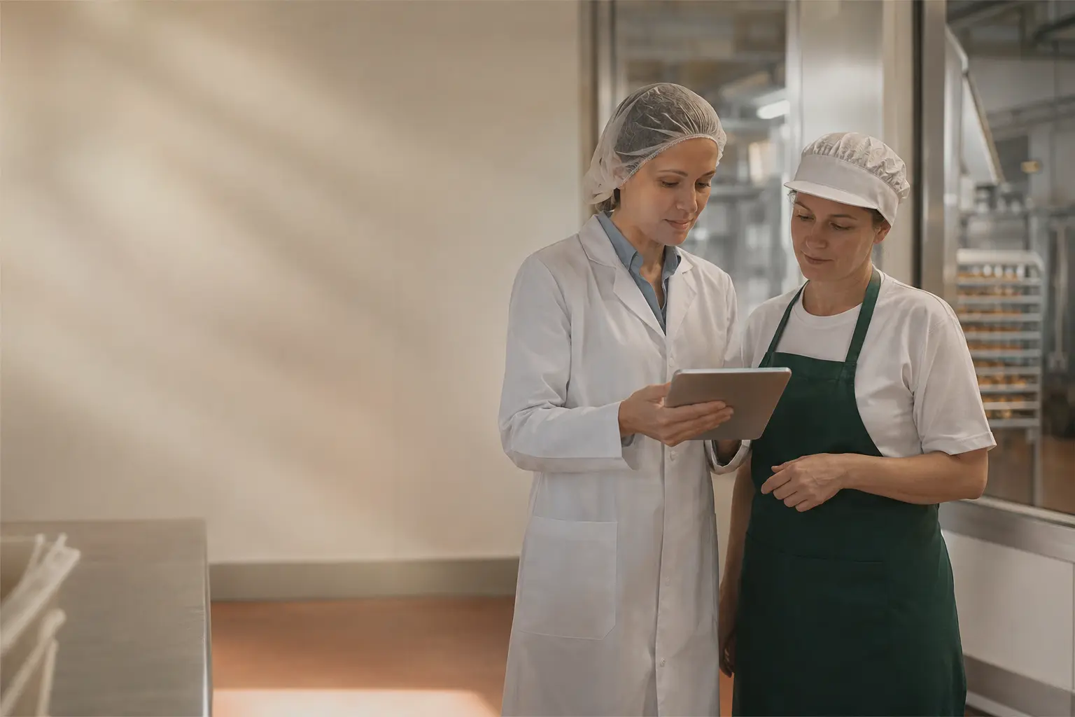 Kierowniczka jakości omawia szkolenie z pracownicą produkcji